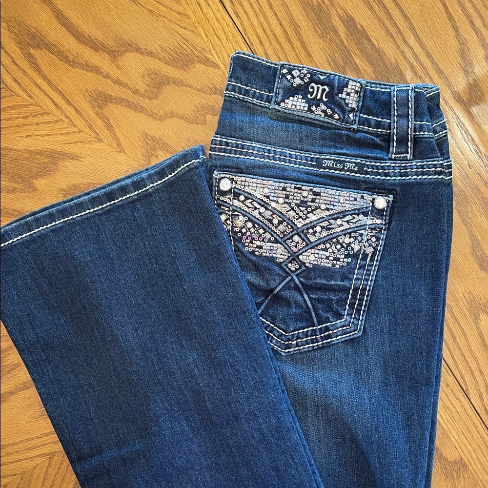 Miss Me Sz28 Embellished Dark Blue Boot Jeans